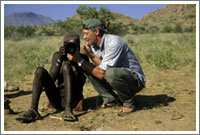 The photographer and photo journalist Dirk Skorski is always a guest seen with pleasure at the Himbas in the Kaokoveld, Namibia